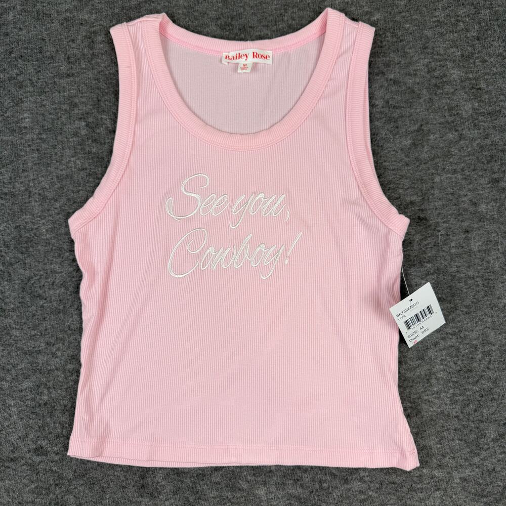 Bailey Rose Women’s Cowboy Pink Tank Top Medium Cowgirl Chic Rodeo Western NWT